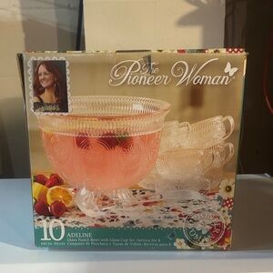 The Pioneer Woman Adeline Pink Glass Punch Bowl Set